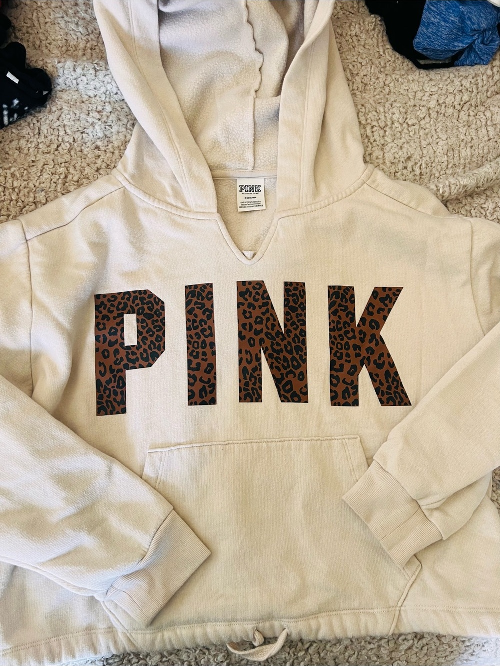 PINK Victoria's Secret cream with leopard logo. M hoodie & XS jogger sweatpants